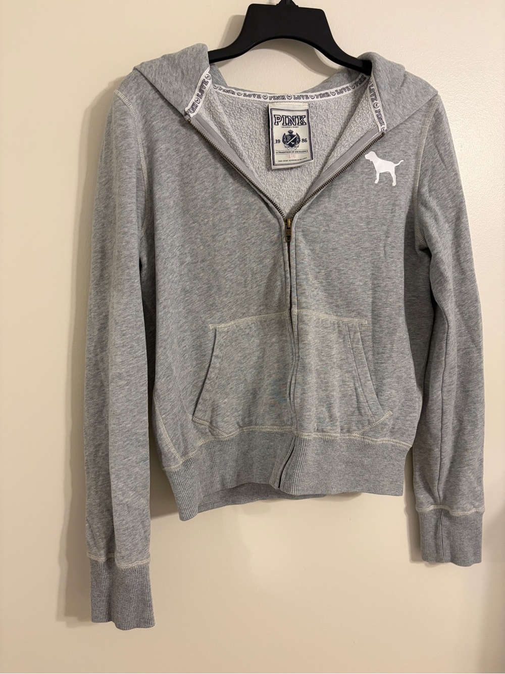 Pink Victoria’s Secret | Y2K heart embellished Gray Jacket with dog logo